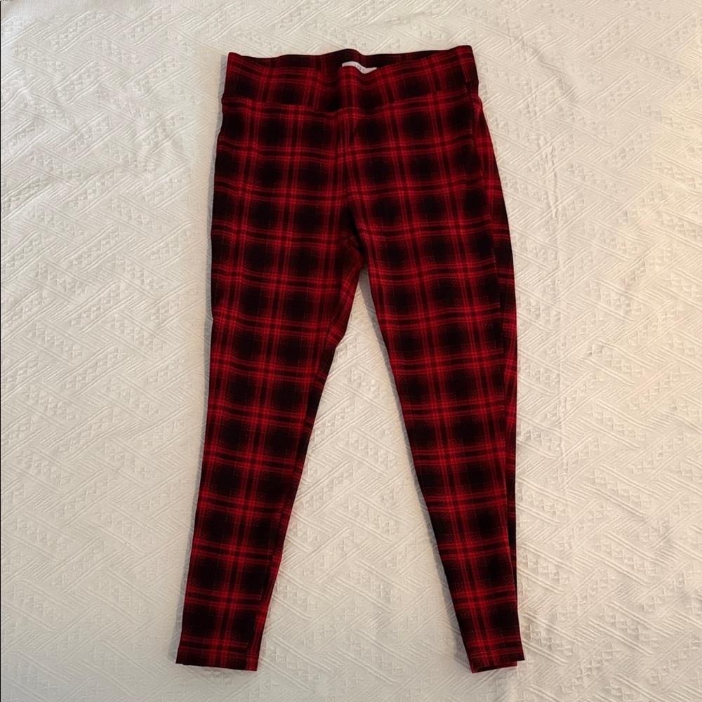 LOFT Red and Black Plaid Leggings